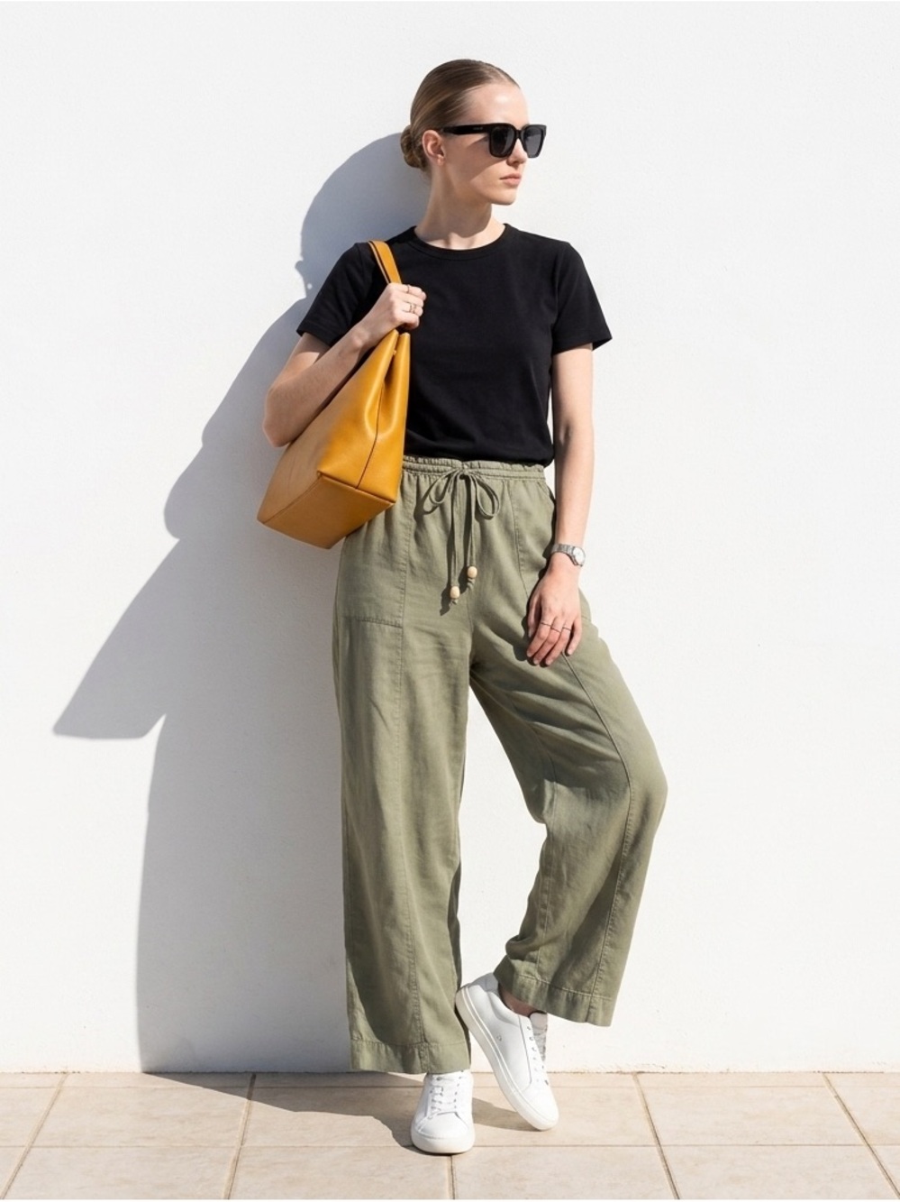 Joie Olive Wide-Leg Drawstring Pants with Casual Fit